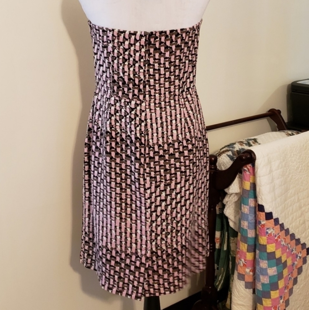 Banana Republic Strapless Dress Houndstooth Faux Wrap Mini Silk Y2K Prom Summer - Picture 9 of 13